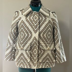 TORY BURCH Cotton & Linen Blend Cropped Tweed Geometric Textured Blazer Jacket
